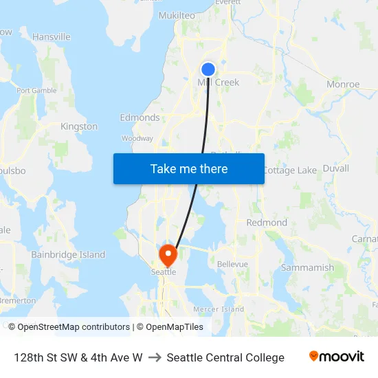 128th St SW & 4th Ave W to Seattle Central College map