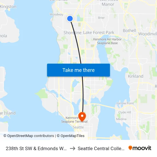 238th St SW & Edmonds Way to Seattle Central College map