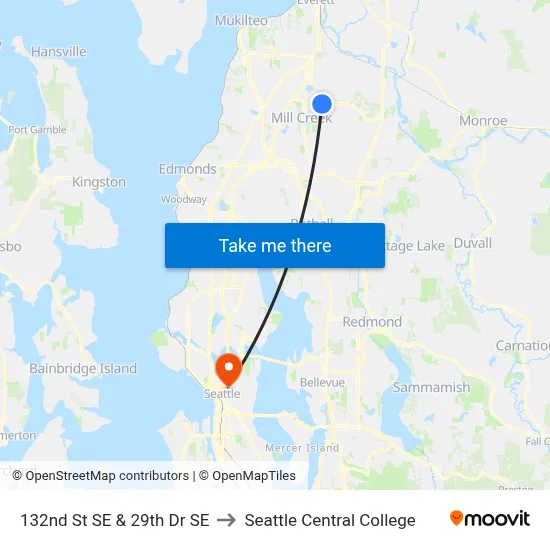 132nd St SE & 29th Dr SE to Seattle Central College map