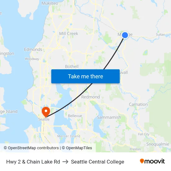 Hwy 2 & Chain Lake Rd to Seattle Central College map