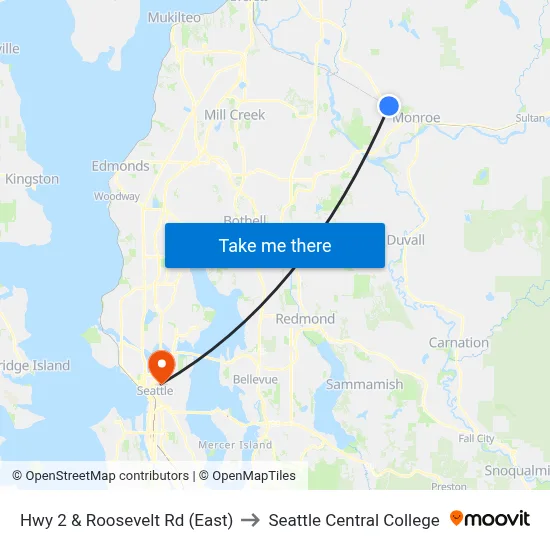 Hwy 2 & Roosevelt Rd (East) to Seattle Central College map
