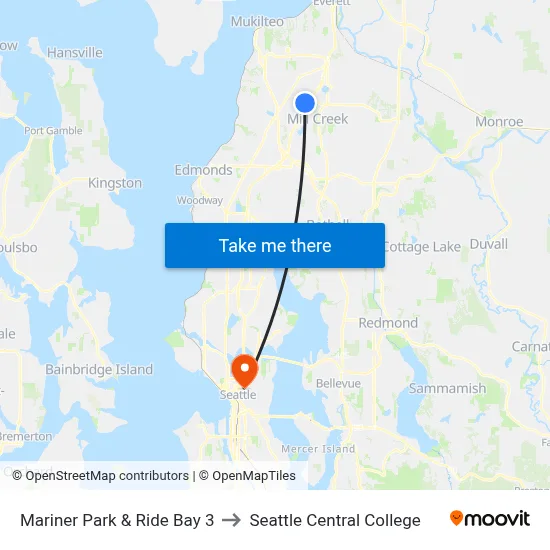 Mariner Park & Ride Bay 3 to Seattle Central College map