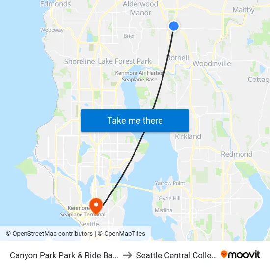 Canyon Park Park & Ride Bay 2 to Seattle Central College map