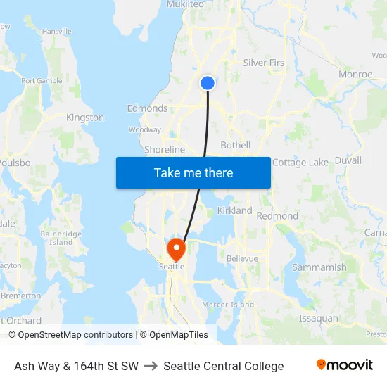 Ash Way & 164th St SW to Seattle Central College map