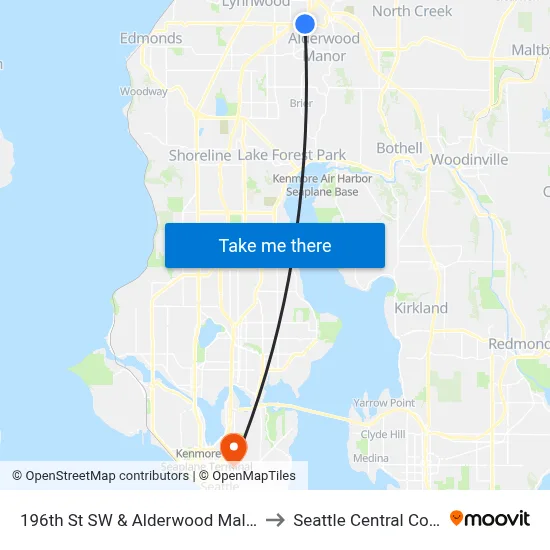 196th St SW & Alderwood Mall Pkwy to Seattle Central College map