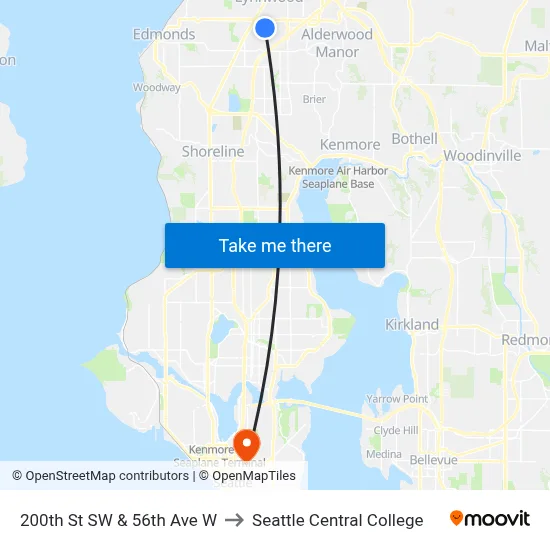 200th St SW & 56th Ave W to Seattle Central College map