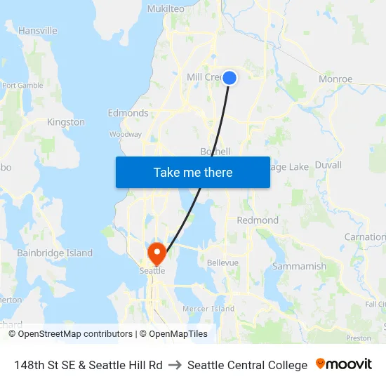 148th St SE & Seattle Hill Rd to Seattle Central College map