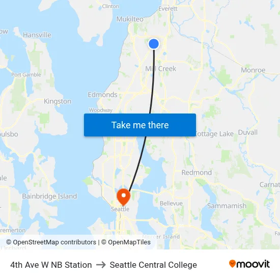 4th Ave W NB Station to Seattle Central College map