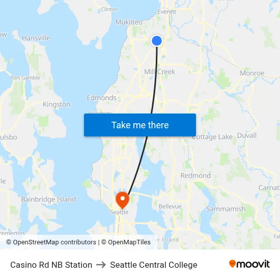 Casino Rd NB Station to Seattle Central College map