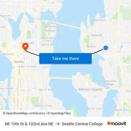 NE 10th St & 102nd Ave NE to Seattle Central College map