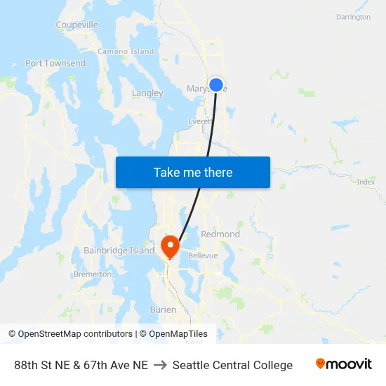 88th St NE & 67th Ave NE to Seattle Central College map