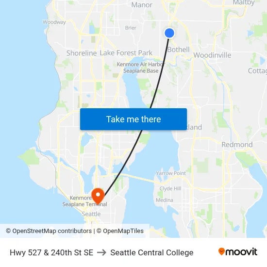 Hwy 527 & 240th St SE to Seattle Central College map