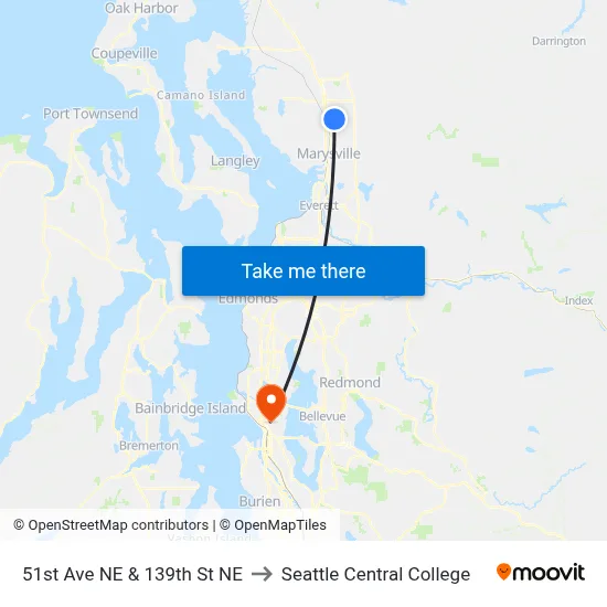 51st Ave NE & 139th St NE to Seattle Central College map