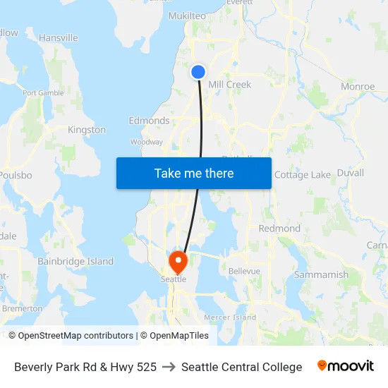 Beverly Park Rd & Hwy 525 to Seattle Central College map