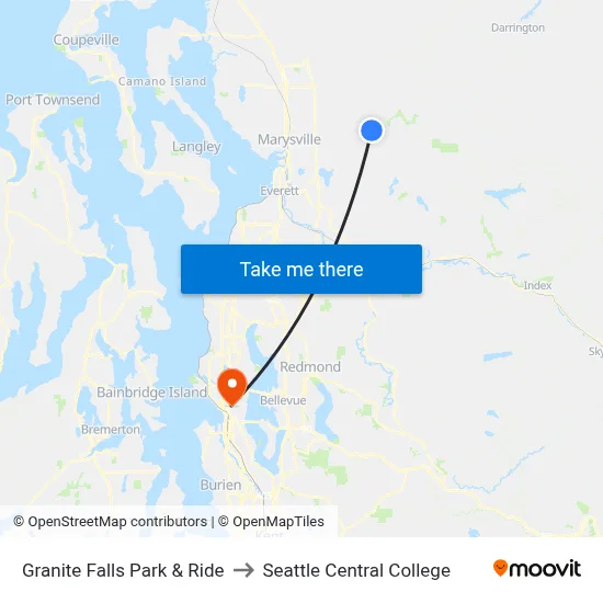 Granite Falls Park & Ride to Seattle Central College map