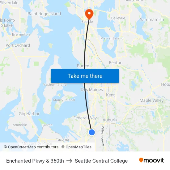 Enchanted Pkwy & 360th to Seattle Central College map