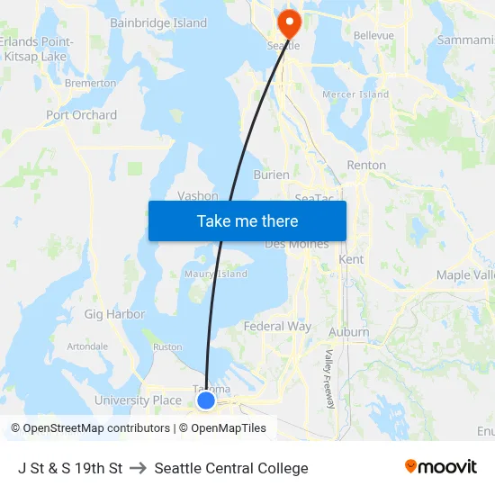 J St & S 19th St to Seattle Central College map
