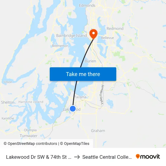 Lakewood Dr SW & 74th St W to Seattle Central College map