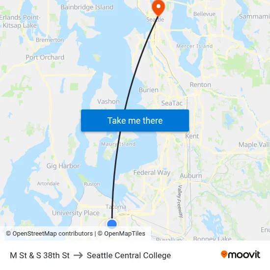 M St & S 38th St to Seattle Central College map
