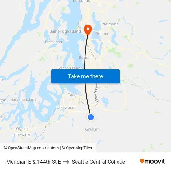 Meridian E & 144th St E to Seattle Central College map