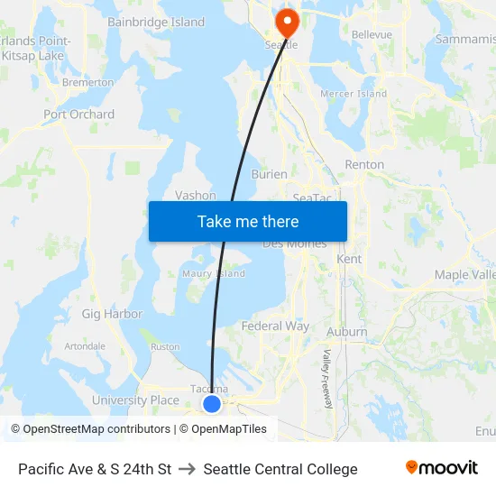 Pacific Ave & S 24th St to Seattle Central College map