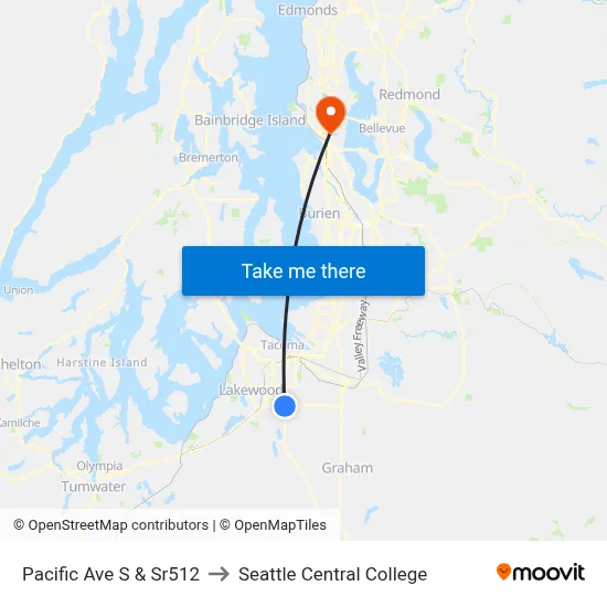 Pacific Ave S & Sr512 to Seattle Central College map