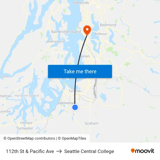 112th St & Pacific Ave to Seattle Central College map