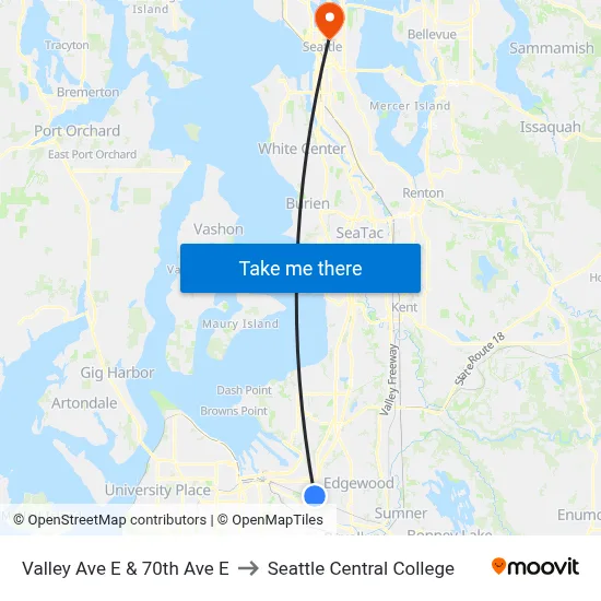 Valley Ave E & 70th Ave E to Seattle Central College map