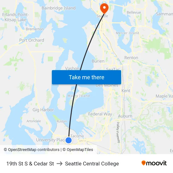 19th St S & Cedar St to Seattle Central College map