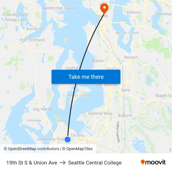 19th St S & Union Ave to Seattle Central College map