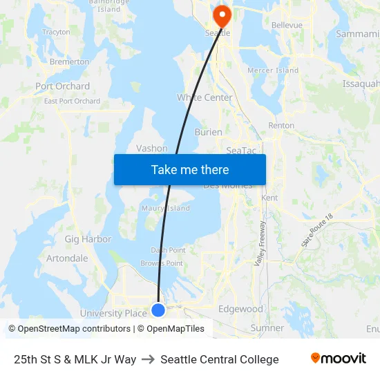 25th St S & MLK Jr Way to Seattle Central College map