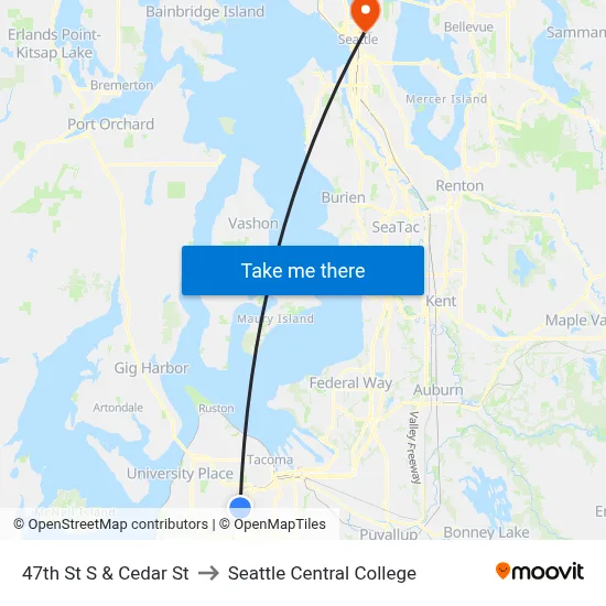 47th St S & Cedar St to Seattle Central College map