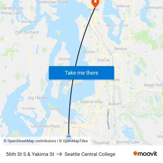 56th St S & Yakima St to Seattle Central College map