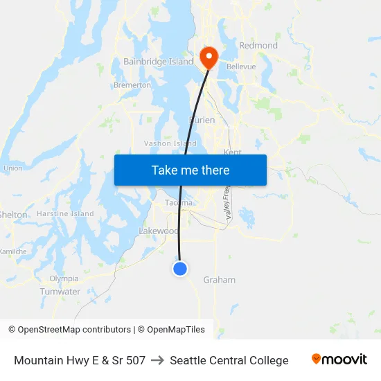 Mountain Hwy E & Sr 507 to Seattle Central College map