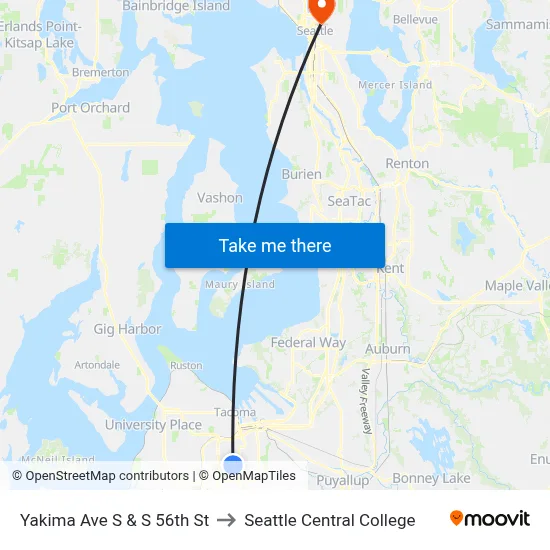 Yakima Ave S & S 56th St to Seattle Central College map