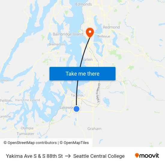 Yakima Ave S & S 88th St to Seattle Central College map