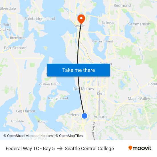 Federal Way TC - Bay 5 to Seattle Central College map