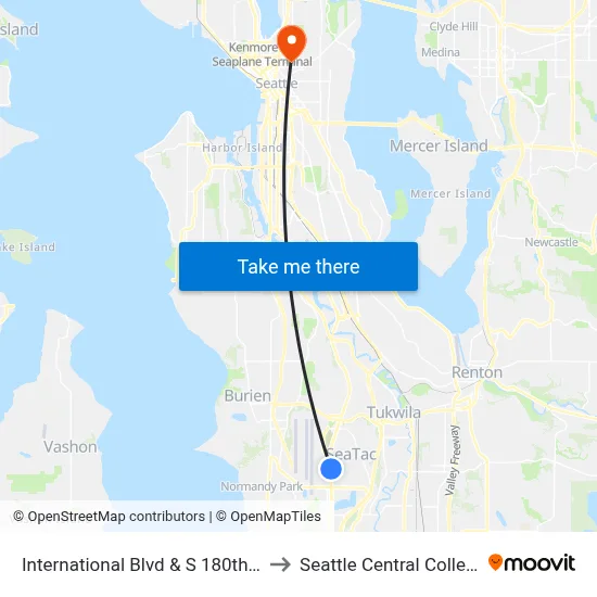 International Blvd & S 180th St to Seattle Central College map