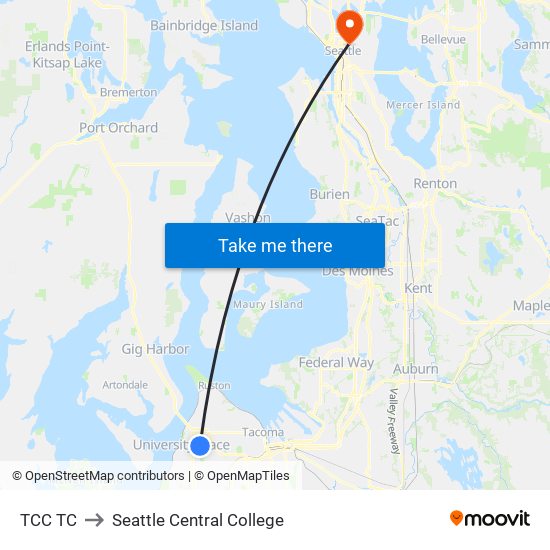 TCC TC to Seattle Central College map