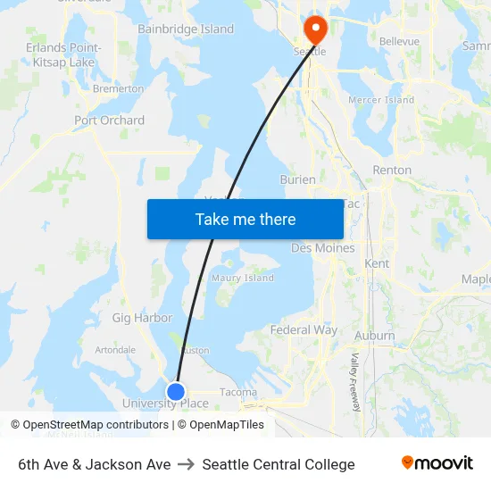 6th Ave & Jackson Ave to Seattle Central College map