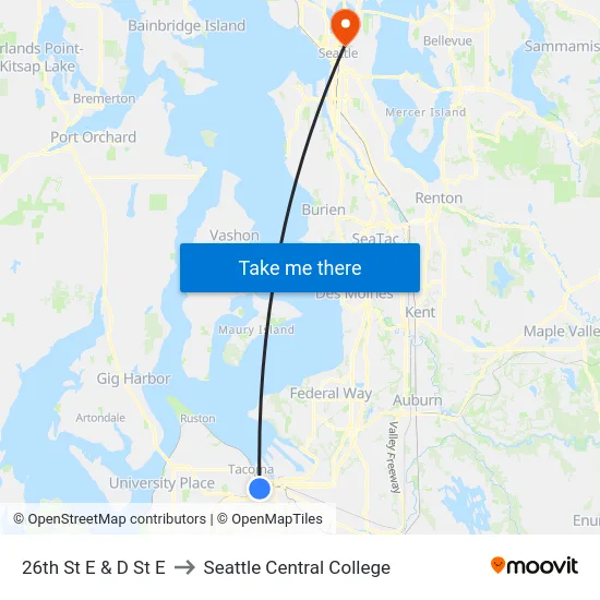 26th St E & D St E to Seattle Central College map