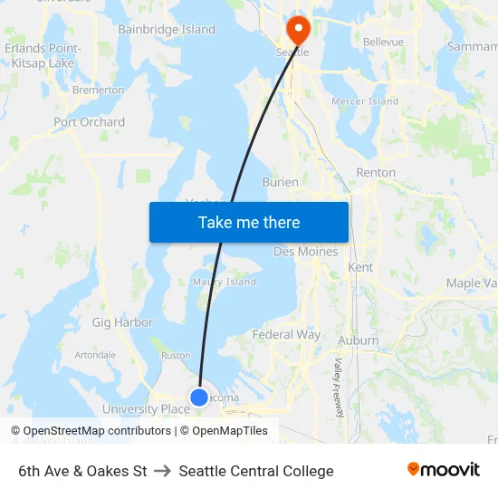 6th Ave & Oakes St to Seattle Central College map