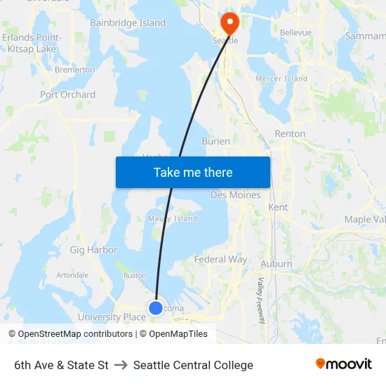 6th Ave & State St to Seattle Central College map