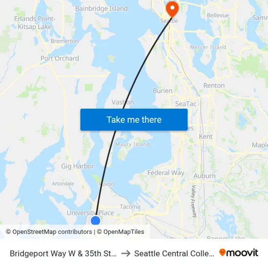 Bridgeport Way W & 35th St W to Seattle Central College map