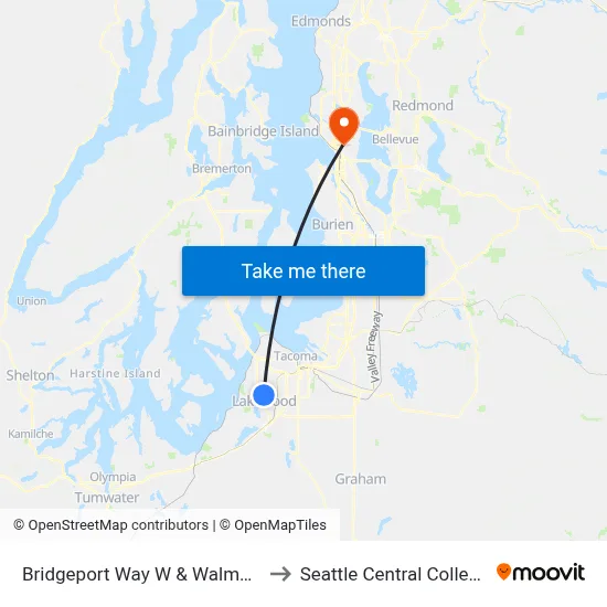 Bridgeport Way W & Walmart to Seattle Central College map