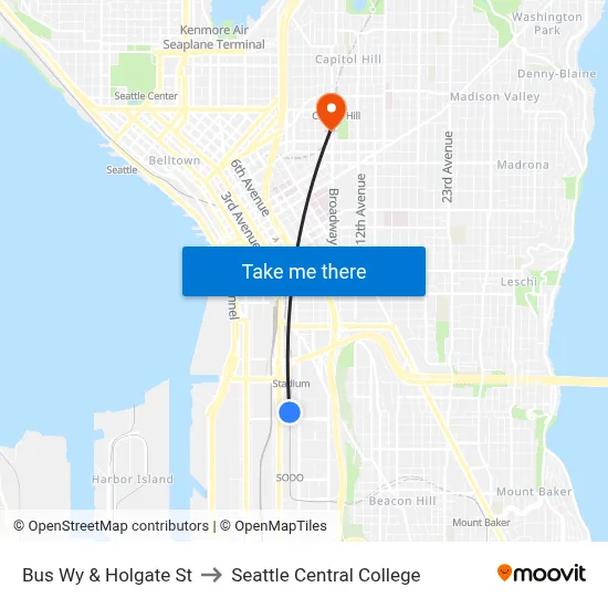 Bus Wy & Holgate St to Seattle Central College map