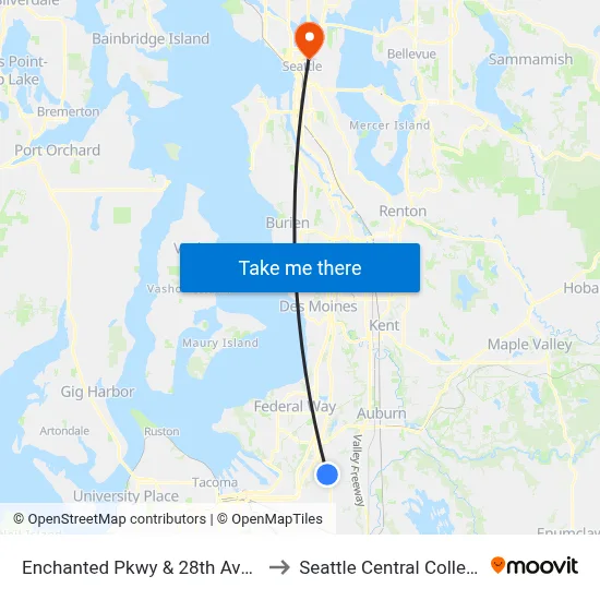 Enchanted Pkwy & 28th Ave S to Seattle Central College map