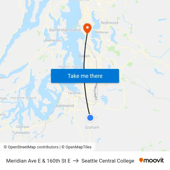 Meridian Ave E & 160th St E to Seattle Central College map