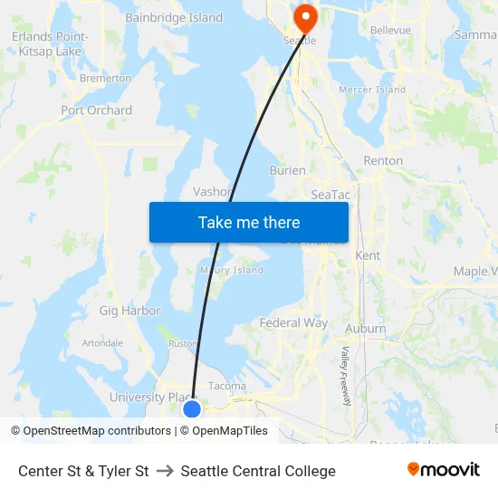 Center St & Tyler St to Seattle Central College map