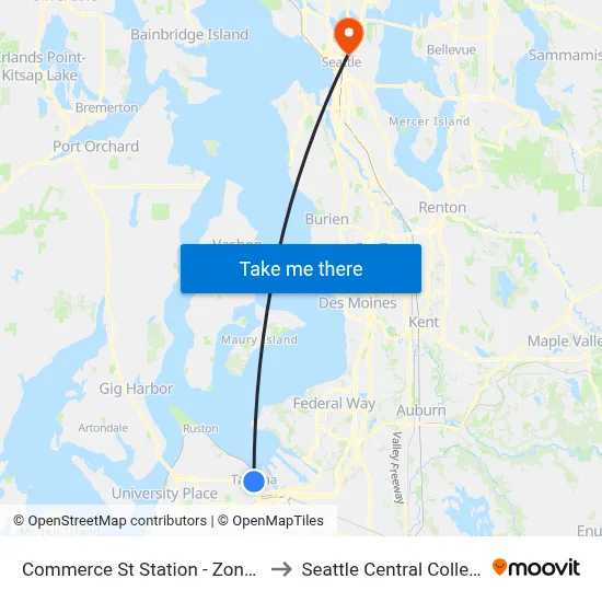 Commerce St Station - Zone B to Seattle Central College map